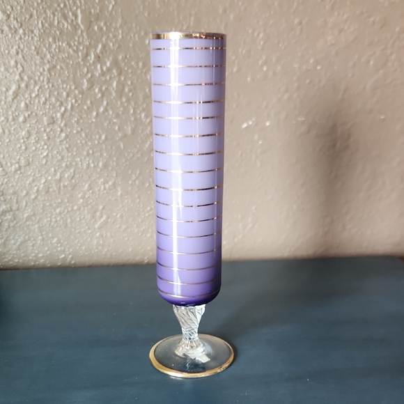 Lavender and Gold Striped Glass Vase - Picture 1 of 9